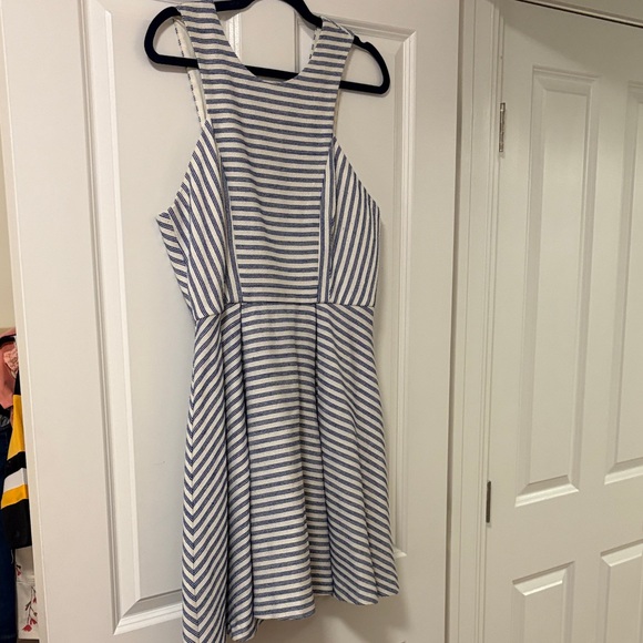 Striped Blue and White Sleeveless Dress - Picture 2 of 4